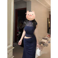 批发JAYKY YANG雕塑女神藏青色网纱正肩<b class='q'>背心</b>扭结开叉半身裙两件套