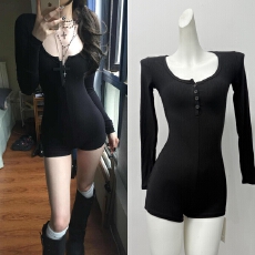 批发021ope秘密特工修身显瘦辣妹<b class='q'>连体</b><b class='q'>短裤</b>美式性感黑色长袖<b class='q'>连体</b>衣套装
