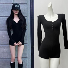 批发021ope秘密特工修身显瘦辣妹<b class='q'>连体</b><b class='q'>短裤</b>美式性感黑色长袖<b class='q'>连体</b>衣套装