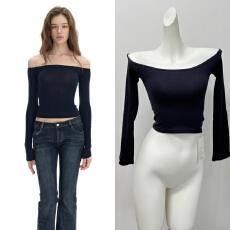 批发Veryrareme 弹力修身<b class='q'>塑</b>形一字肩长袖