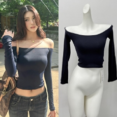 批发Veryrareme 弹力修身<b class='q'>塑</b>形一字肩长袖