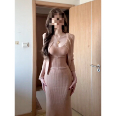 批发FuunJ 人鱼奥利佛慵懒短款开衫外套女多穿针织吊带背心<b class='q'>连衣裙</b>套装