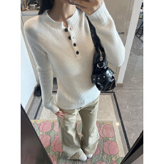 批发HEYABC 美式辣妹亨利领长袖针织衫女2025百搭休闲显瘦毛衣打底衫