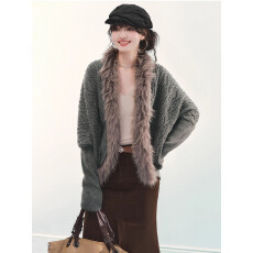 批发ANDYET AD1毛领绞花针织外套复古蝙蝠袖<b class='q'>宽松</b>显瘦气质上衣慵懒开衫