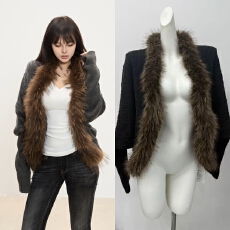 批发ANDYET AD1毛领绞花针织外套复古蝙蝠袖<b class='q'>宽松</b>显瘦气质上衣慵懒开衫