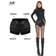 批发龙牙童推荐【拉高腿线】美式复古风皮裤显瘦小个子皮短裤<b class='q'>欧美</b>辣妹