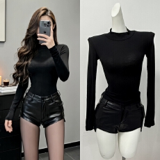 批发龙牙童推荐拉高腿线美式复古风皮裤显瘦小个子皮短裤<b class='q'>欧美</b>辣妹