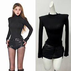 批发龙牙童推荐拉高腿线美式复古风皮裤显瘦小个子皮短裤<b class='q'>欧美</b>辣妹