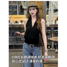 批发蝶宝嘻 质气姐姐专线 清透天丝v领显瘦气质无袖上衣<b class='q'>t</b><b class='q'>恤</b>打底衫女夏
