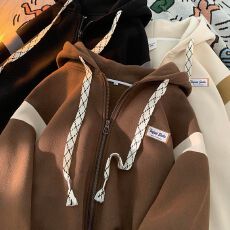 批发复合不起球不褪色加绒加厚宽松开衫连帽外套<b class='q'>卫衣</b>女上衣设计感潮