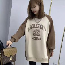 批发特大码200斤字母插肩袖加绒<b class='q'>卫衣</b>秋冬圆领套头设计感小众无帽上衣