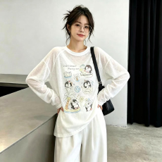 批发韩系雪花棉企鹅<b class='q'>印花</b>罩衫女夏薄款混纺正肩微宽松减龄通勤慵懒上衣