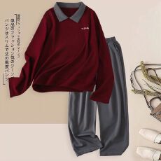 批发秋季休闲套<b class='q'>装</b>女翻领长袖polo衫直筒长<b class='q'>裤</b>韩版简约显瘦两件套