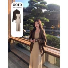 批发原版蝙蝠袖针织开衫衣服套装女秋冬<b class='q'>连衣裙</b>上衣韩系百搭慵懒感穿搭
