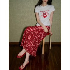 批发韩系少女法式红色碎花浪漫碎花半身裙中长款一步裙中裙