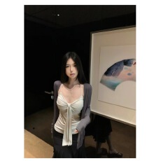 批发Wuu2sweet吴太甜 <b class='q'>街头</b>漫步 蝴蝶结裹胸吊带开衫上衣女秋背心套装