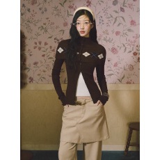 批发LaluneDuCiel 格纹设计<b class='q'>长袖</b>开衫披肩针织衫女套装毛衣<b class='q'>外套</b>秋上衣