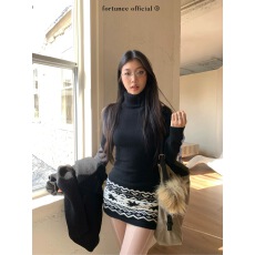 批发fortunee原创2025秋冬复古<b class='q'>提花</b>高领修身包臀短<b class='q'>连衣裙</b>圣诞针织毛衣