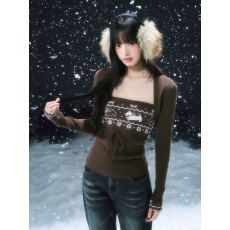 批发weekendhub费尔岛毛衫2025女咖色毛衣叠穿两件套针织开衫外套秋冬