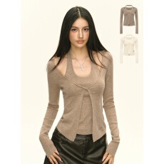 批发Ariseism 美式复古设计感假两件长袖针织衫女秋季新款上衣毛衣