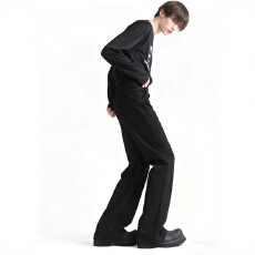 批发特批高弹显高牛仔裤男女直筒高街加长百搭黑色微喇叭宽脚修身潮牌