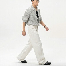 批发满天星直筒牛仔裤男款美式高街vibe复古裤子<b class='q'>春</b>夏高腰显瘦微喇长裤