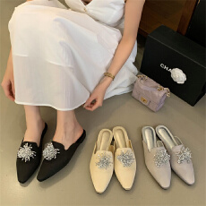 批发米庭包头拖<b class='q'>欧美</b>时尚包头半拖2026夏季新款水钻花朵粗跟舒适穆勒鞋