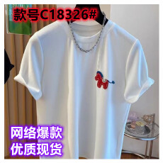 批发小马刺绣白色磨毛德绒t恤女短袖2025新款宽松保暖内搭打底衫上衣