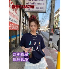 批发藏青色宽松短<b class='q'>袖</b>t恤女2026夏季新款显瘦遮肉薄款休闲风五分<b class='q'>袖</b><b class='q'>上衣</b>