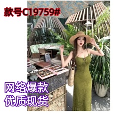 批发复古度假风绑带<b class='q'>吊带</b>连衣裙女夏季新款辣妹收腰显瘦性感包臀长裙子