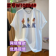 批发欧货<b class='q'>正品</b> 前后双面印花趣味艺术小人T恤女 宽松减龄纯棉短袖上衣