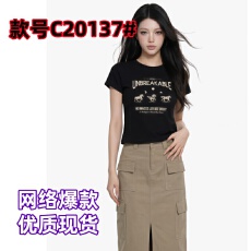 批发雪花<b class='q'>亚麻</b>港风复古印花圆领短款T恤女夏修身显瘦百搭正肩短袖上衣