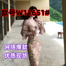 批发法式复古碎花<b class='q'>连衣</b>裙早秋女系带斜裁灯笼袖内搭<b class='q'>长裙</b>