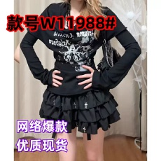 批发哥特风黑色十字架蛋糕裙女夏季亚比朋克<b class='q'>蓬蓬裙</b>百褶半身短裙子