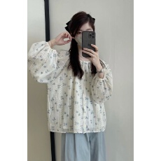 批发碎花泡泡袖雪纺蕾丝娃娃衫上衣女夏季薄款防晒设计感小众圆领衬衫