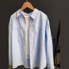 批发春夏蓝色防晒衬衫外套女春秋2026新款<b class='q'>韩版</b>衬衣上衣设计感小众