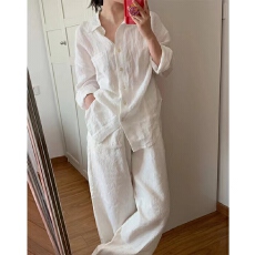 批发白色棉麻衬衫女2026春秋新款简约休闲慵懒风百搭宽松衬衫
