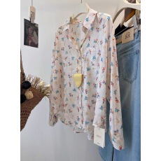 批发春夏小清新 2026新款韩国港味复古碎花轻薄<b class='q'>长袖</b><b class='q'>衬衫</b>女防晒衣