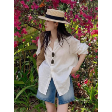 批发法式棉麻防晒白色<b class='q'>衬衫</b>女<b class='q'>长袖</b>薄款宽松外搭韩版<b class='q'>衬衣</b>天丝亚麻上衣夏
