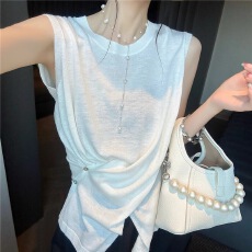 批发韩系轻熟风无袖圆领针织短袖上衣夏季2026年新款不规则短款背心<b class='q'>女</b>