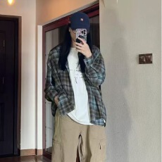 批发潮牌双色格子衬衫男女<b class='q'>秋</b>季复古美式宽松长袖衬衣情侣外套