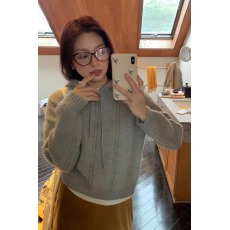 批发韩系秋冬款百搭麻花<b class='q'>镂空</b>宽松连帽毛衣女小个子针织帽<b class='q'>衫</b>
