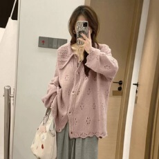 批发海军领镂空法式毛衣针织衫<b class='q'>女</b>2026年秋冬新款粉紫色软糯针织上衣