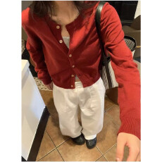 批发纯欲甜辣高级气质小众<b class='q'>修身</b>显瘦休闲薄款短外套针织开衫