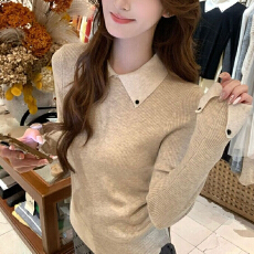批发韩系撞色<b class='q'>假两件</b><b class='q'>针织衫</b>女新款打底衫女秋内搭可外穿高级感