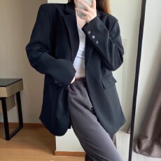 批发周淼zhoumiao2026春秋新款高级设计感女士黑色休闲小西装外套女