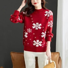 红色宽松圣诞女秋冬装毛衣新款慵懒风百搭上衣针织衫