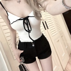 批发盘盘/撩系甜心/撞色翻领吊带背心女夏外穿甜辣<b class='q'>无袖</b>小<b class='q'>上衣</b>修身内搭