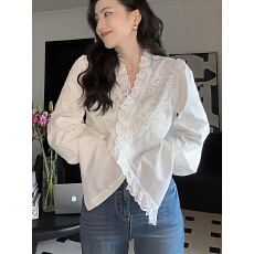 批发法式白色蕾丝刺绣V领<b class='q'>衬衫</b>女2026新款高级感修身显瘦<b class='q'>长袖</b><b class='q'>衬衣</b>