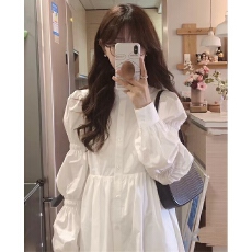 批发2026新款法式白色<b class='q'>长袖</b>衬衫连衣裙子女春秋季小香温柔风长裙